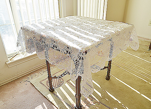 Crochet Square Tablecloth 45 inches Square. White - Click Image to Close